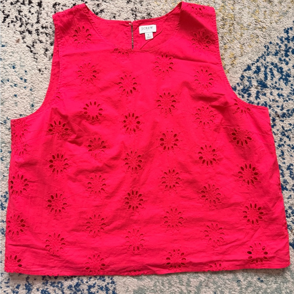 100% Cotton J. Crew Bright Pink Sleeveless Eyelet Blouse